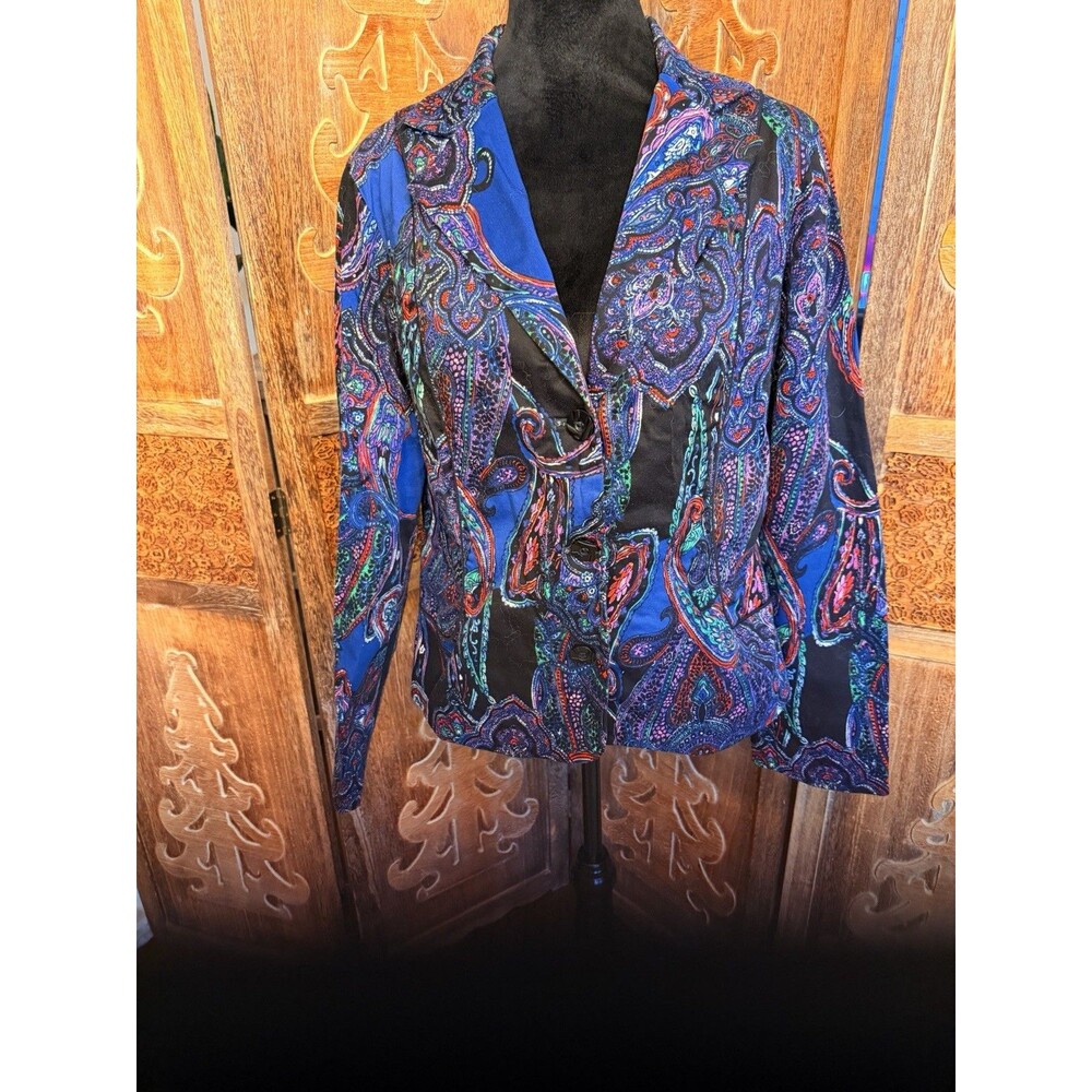 Coldwater Creek Womens Size 12 3 Button Paisley Long Sleeve Cotton Blend Blazer - Picture 2 of 10